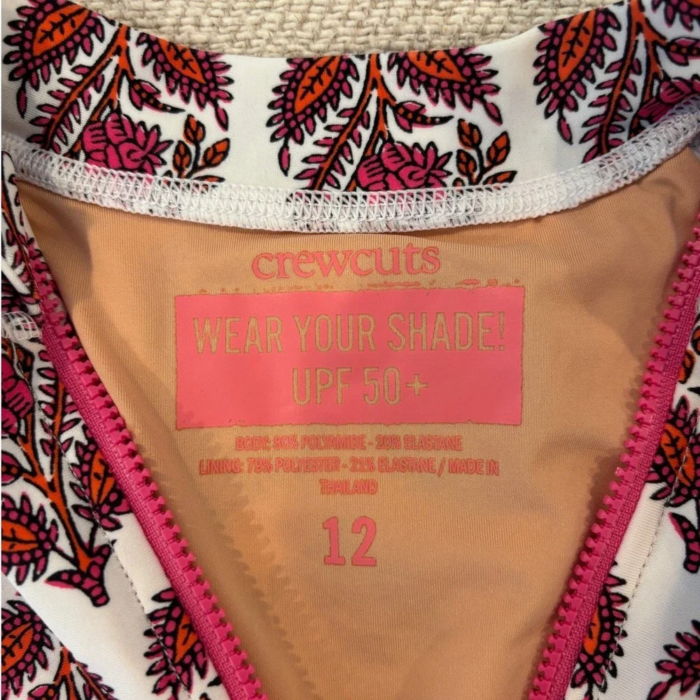 NWT Crewcuts Pink Orange Paisley Long Sleeve Rash Guard Swimsuit UPF Size 12